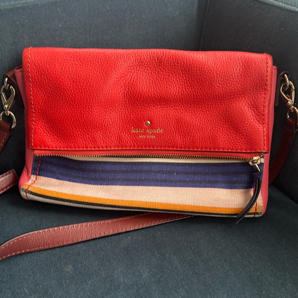Kate spade new york Pebbled Leather and Canvas Flap Large Clutch Handbag
